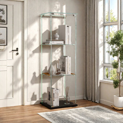 Vetrina espositiva a LED, vetrina espositiva da collezione a tre ripiani con anta singola, vetrina espositiva temperata multifunzionale, base nero, 39,8x35x123,3 cm