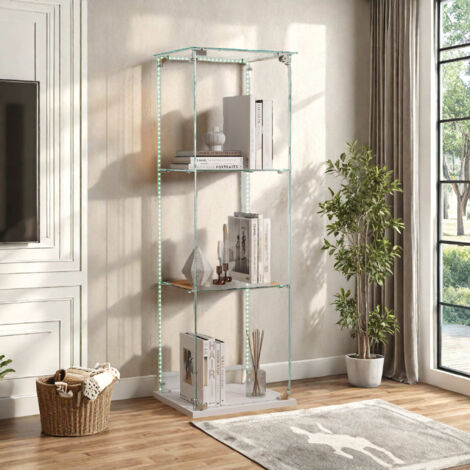 Vetrina espositiva a LED, vetrina espositiva da collezione a tre ripiani con anta singola, vetrina espositiva temperata multifunzionale, base bianca, 39,8x35x123,3 cm