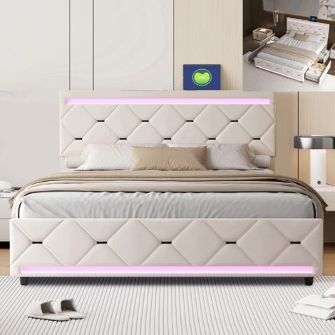 Letto matrimoniale con contenitore velluto rosa 180 x 200 cm SEZANNE