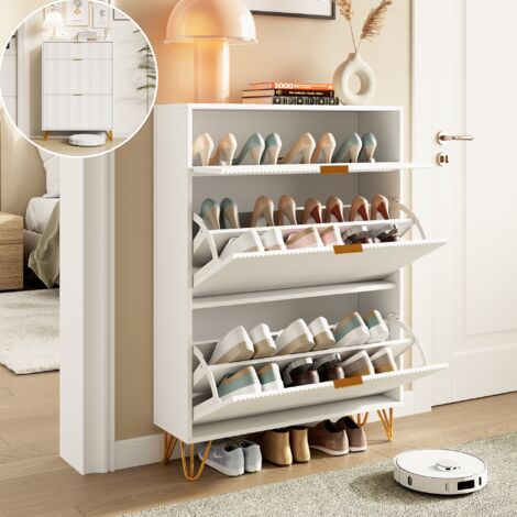 Zapatero madera, zapatero blanco, organizadores para zapatos, gran capacidad, 3 niveles, diseño moderno, blanco, 24x80x118.5 cm