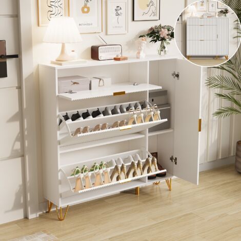 Zapatero madera, zapatero blanco, organizadores para zapatos, con espacio de almacenaje, gran capacidad, 3 niveles, blanco, 24x110x111.5 cm