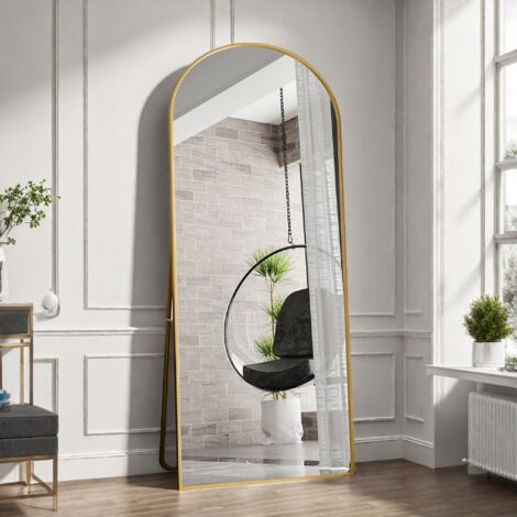 Espejo de pie, Espejo vertical de cuerpo entero - 180x80 cm  - Espejo de suelo grande, Espejo de marco fino para armario y pared - Vidrio templado - Dorado