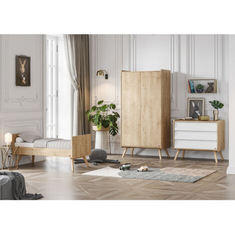 Chambre complète lit bébé évolutif - commode 3 tiroirs - armoire 2 portes Vox Vintage Bois Blanc (1/5)