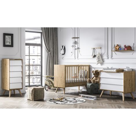 Chambre complète lit bébé - commode à langer - chiffonnier Vox Vintage Bois Blanc (1/5)