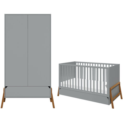 Lit évolutif 70x140 et armoire 2 portes Bellamy Lotta Gris (1/5)