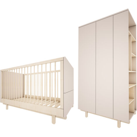 Lit évolutif 70x140 et armoire 2 portes Wood Luck Romy - Beige (1/5)