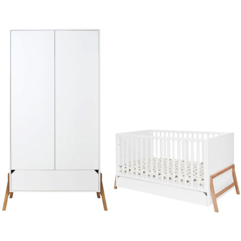 Lit évolutif 70x140 et armoire 2 portes Bellamy Lotta Blanc (1/5)