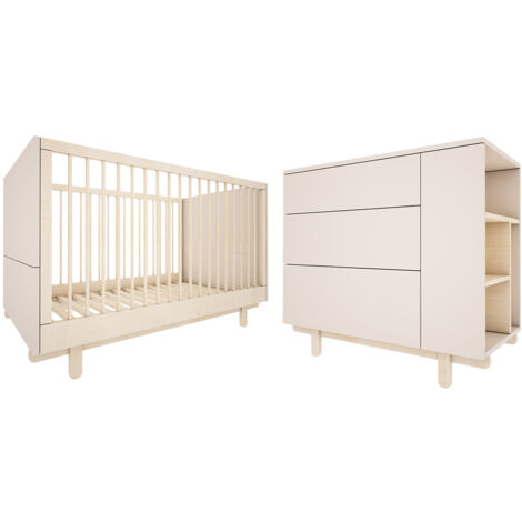 Lit évolutif 70x140 et commode 3 tiroirs Wood Luck Romy - Beige (1/5)