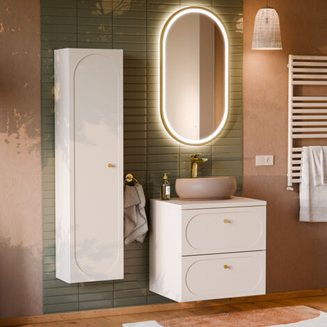 Conjunto mueble lavabo individual 60cm y columna Sanae Beige arena