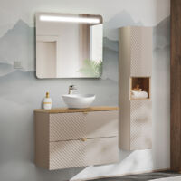 Conjunto de muebles con lavabo individual 80cm y columna Manoa Cachemira y madera