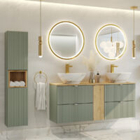 Conjunto de muebles con doble lavabo 140 cm 4 cajones y columna Jade Verde y Madera