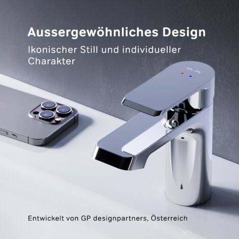 AM.PM Badarmatur mit Pop-Up Ablaufventil für Waschbecken Wasserhahn Bad Chrom Waschtischarmatur mit Ablaufgarnitur 1 1/4 Zoll Messing Ventil Ablauf