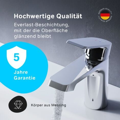AM.PM Badarmatur mit Pop-Up Ablaufventil für Waschbecken Wasserhahn Bad Chrom Waschtischarmatur mit Ablaufgarnitur 1 1/4 Zoll Messing Ventil Ablauf