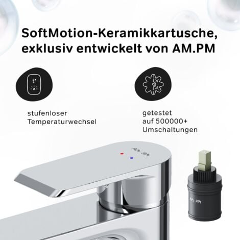 AM.PM Badarmatur mit Pop-Up Ablaufventil für Waschbecken Wasserhahn Bad Chrom Waschtischarmatur mit Ablaufgarnitur 1 1/4 Zoll Messing Ventil Ablauf