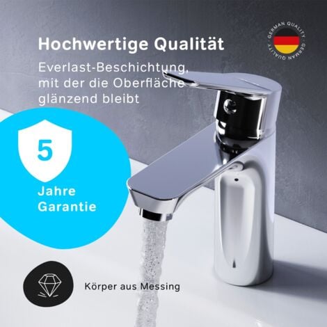 AM.PM Badarmatur mit Pop-Up Ablaufventil für Waschbecken Wasserhahn Bad Chrom Waschtischarmatur mit Ablaufgarnitur 1 1/4 Zoll Messing Ventil Ablauf