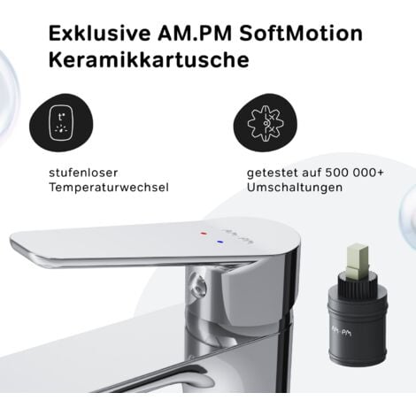 AM.PM Badarmatur mit Pop-Up Ablaufventil für Waschbecken Wasserhahn Bad Chrom Waschtischarmatur mit Ablaufgarnitur 1 1/4 Zoll Messing Ventil Ablauf
