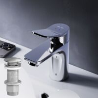 AM.PM Badarmatur mit Pop-Up Ablaufventil für Waschbecken Wasserhahn Bad Chrome Waschtischarmatur mit Ablaufgarnitur 1 1/4 Zoll Messing Ventil Ablauf
