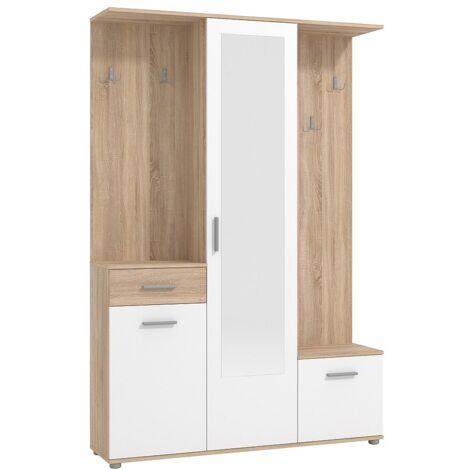 Vente-Unique – Vestiaire 3 portes avec tiroir et miroir – Panneau de particule mélaminé – Dimensions 133.4 x 197.7 x 33.3 cm – Charge max 2 kg (1/5)