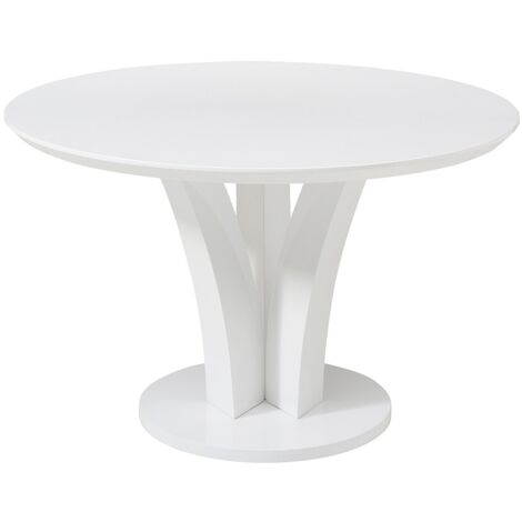 Vente-Unique – Table de salle à manger ronde 4 places – MDF laqué blanc – Pied central incurvé – Dimensions 120x120x75 cm (1/5)