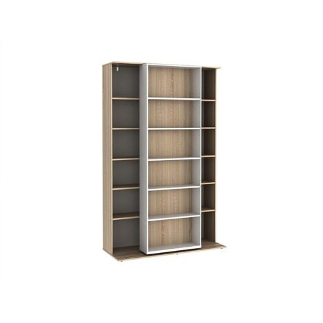 Vente-Unique – Bibliothèque coulissante 18 niches – Panneau de particule – Longueur 116.6 cm – Hauteur 185 cm – Profondeur 46 cm – Couleur blanc naturel