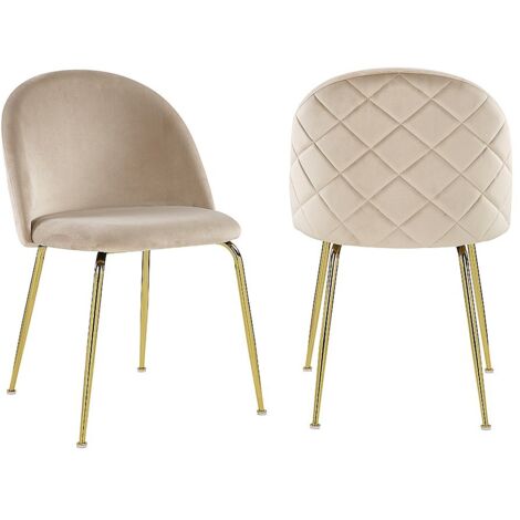 Vente-Unique – Lot de 2 chaises en velours beige avec pieds en acier inoxydable doré – Style vintage – Hauteur 77 cm – Garnissage mousse polyuréthane (1/5)