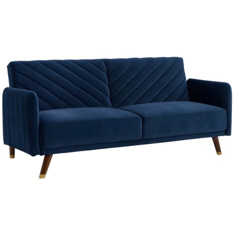 Vente-Unique – Canapé convertible clic-clac 3 places en velours bleu nuit – Dossier modulable 3 positions – Charge maximale 360 kg – Dimensions 198x95 cm (1/5)