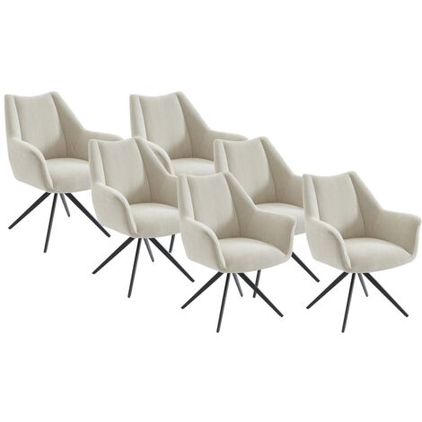 Lot de 6 chaises avec accoudoirs en tissu et métal noir - Beige - KARDESA de Maison Céphy (1/5)