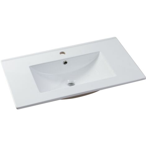 Vente-Unique – Vasque à encastrer blanche en céramique 81 x 46,5 cm – Finition brillante – Épaisseur 17 mm – Pour salle de bain moderne