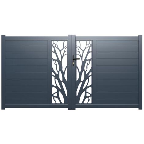 Portail battant aluminium semi ajouré à motifs L357 x H172 cm anthracite LABRIT II