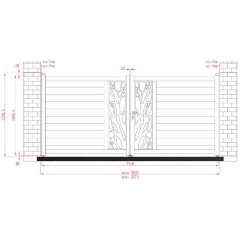 Portail battant aluminium semi ajouré à motifs L357 x H172 cm anthracite LABRIT II