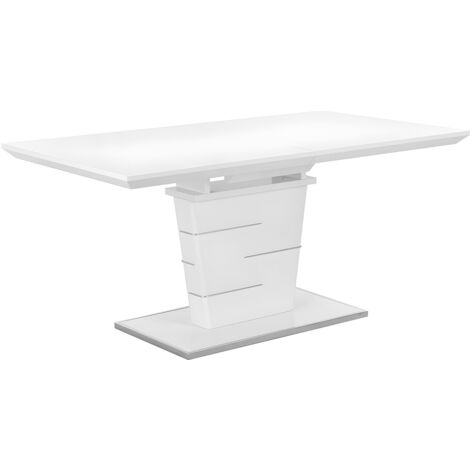 Vente-Unique – Table extensible 6 à 8 personnes – MDF laqué blanc – Pied central – Rallonge papillon – Longueur 160 cm (extensible à 200 cm)