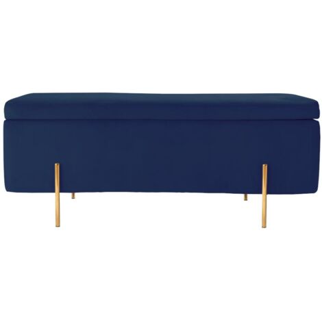 Banc Coffre Atmosphera Velours Bleu Matelassé - Rangement 2 En 1 102x38x41 Cm