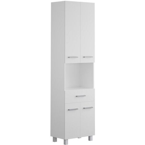 Vente-Unique – Colonne de salle de bain sur pied 180 cm – Blanc – Panneau de particule – 1 tiroir coulissant – 3 étagères – Finition stratifiée
