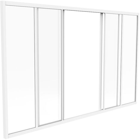 Vente-Unique – Verrière coulissante en aluminium thermolaqué blanc 180 x 105 cm – Verre trempé 4 mm – Installation sur supports métal, bois, ciment