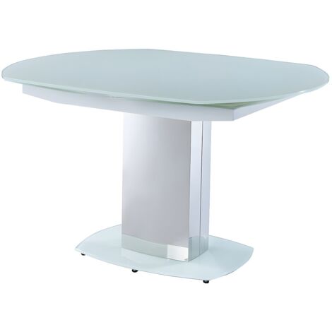 Vente-Unique – Table extensible en verre trempé et métal – Rallonge papillon pour 6 à 8 personnes – Longueur 130 cm (extensible à 190 cm) – Coloris blanc (1/5)