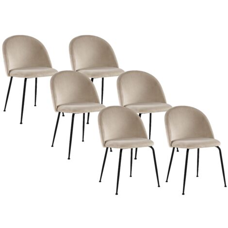 Vente-Unique – Lot de 6 chaises en velours beige – Acier inoxydable noir – Hauteur 77 cm – Pour intérieur – Design vintage raffiné (1/5)