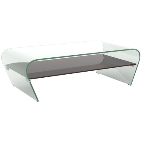 Vente-Unique – Table basse fixe en verre trempé 120 cm – Laqué noir – 1 niche de rangement – Charge max 50 kg – Design moderne (1/4)