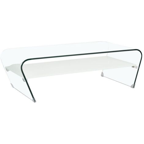 Vente-Unique – Table basse fixe en verre trempé – Tablette laquée blanche – Dimensions 120x60x37 cm – Charge maximale 50 kg – Design moderne (1/4)