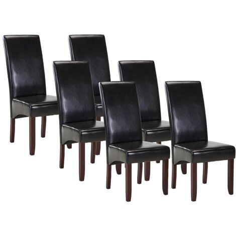 Lot de 6 chaises ROVIGO - Simili marron brillant - Pieds bois foncé (1/5)
