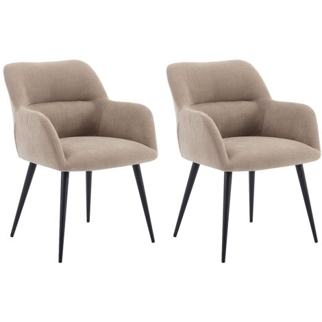 Vente-Unique – Lot de 2 chaises avec accoudoirs en tissu 100% polyester – Piètement métal noir – Hauteur d'assise 46.5 cm – Couleur beige (1/5)