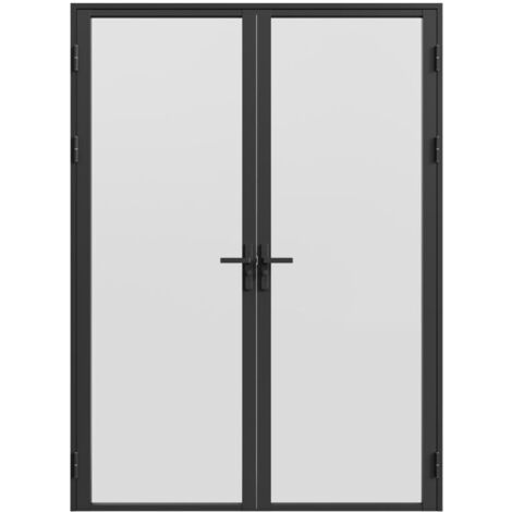 Bloc porte réversible à deux battants en aluminium et verre trempé dépoli - 2 x H204 x L93 cm - Noir - LOXTON