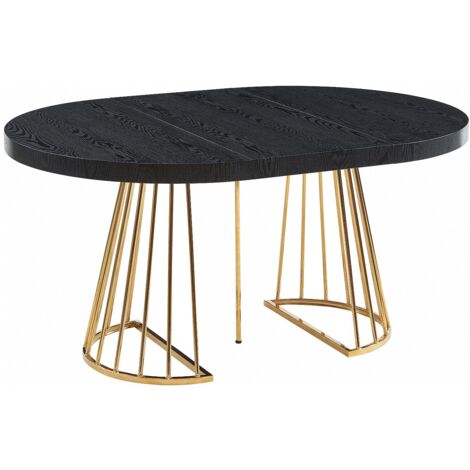 Vente-Unique – Table extensible 2 à 12 personnes en MDF et acier – Piètement central – Noir et doré – Longueur 110 à 260 cm – Charge 75 kg