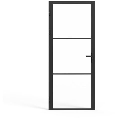 Vente-Unique – Bloc porte réversible en aluminium et verre trempé – H204 x L73 cm – Noir – Mécanisme manuel – Angle d'ouverture 90°