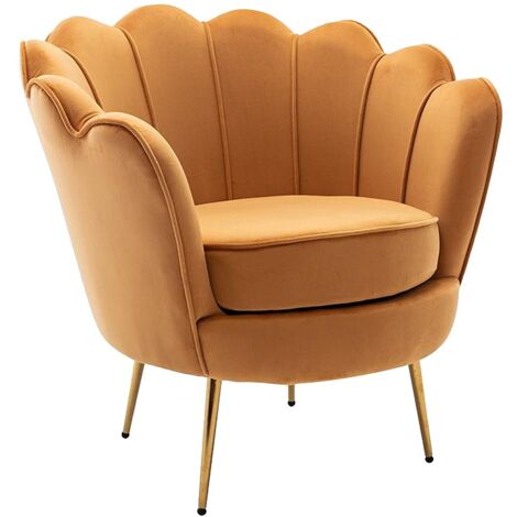 Pascal Morabito – Fauteuil relax coquillage en velours jaune moutarde – Structure métal et contreplaqué – Garnissage mousse polyuréthane – Dimensions 78x76.5x75cm