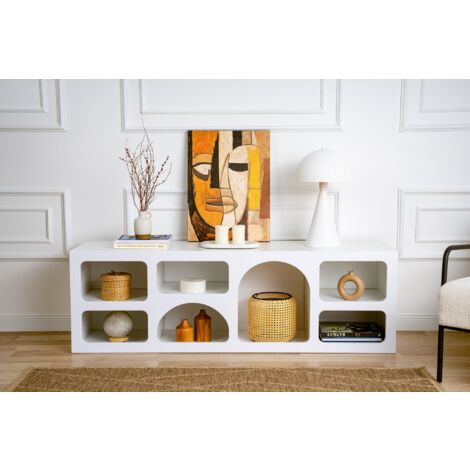 Cotecosy – Console blanche contemporaine 160x51x38 cm – Panneaux de particules mélaminés – Compartiments atypiques pour rangement élégant (1/10)