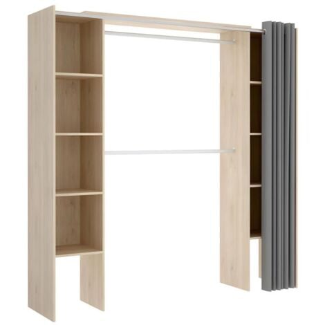 Dressing extensible DORIAN avec rideau - L110/180 cm - Coloris : Chêne et gris