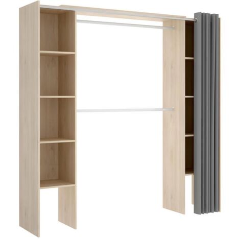 Dressing extensible DORIAN avec rideau - L110/180 cm - Coloris : Chêne et gris