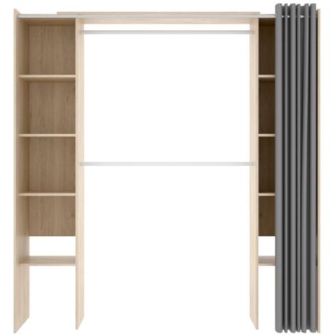 Dressing extensible DORIAN avec rideau - L110/180 cm - Coloris : Chêne et gris