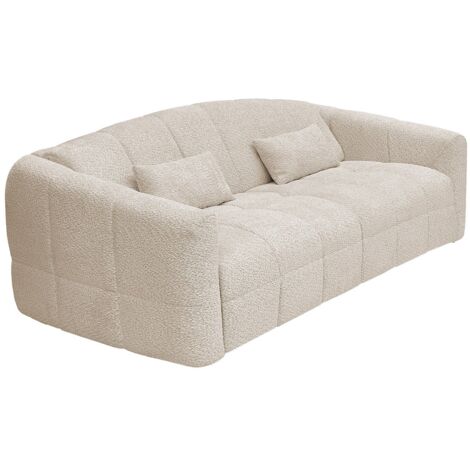 Vente-Unique – Canapé convertible express 4 places en tissu bouclette beige – Couchage 160 cm – Matelas 13 cm – Assise déhoussable et coussins inclus (1/5)
