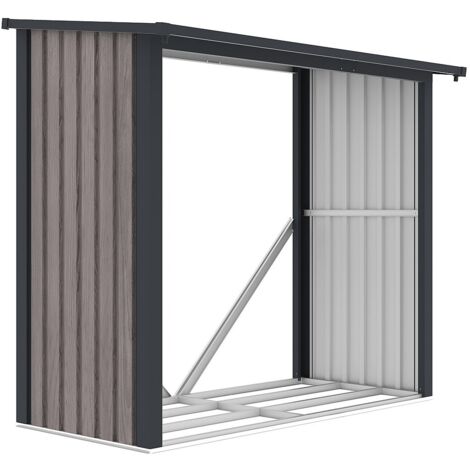 Vente-Unique – Abri à bûches en acier galvanisé effet bois 1,98 m³ – 2,5 stères – Dimensions L182 x P89 x H156 cm – Gouttière incluse (1/3)